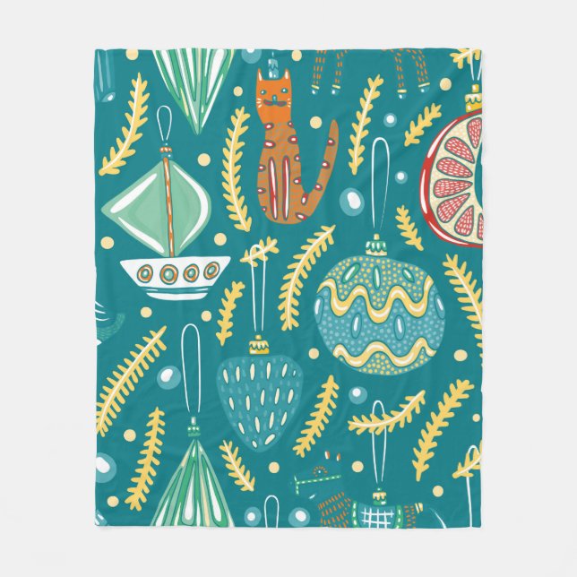 Christmas decorations seamless pattern. Bright col Fleece Blanket (Front)