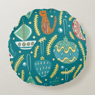 Christmas decorations seamless pattern. Bright col Round Cushion