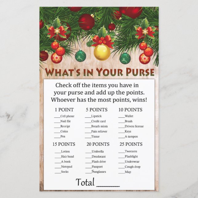 christmas decorations What's in your purse game (Front)