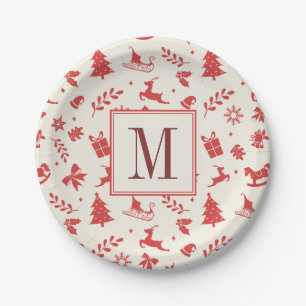 Christmas Decorative Family Monogram Initial Paper Plate