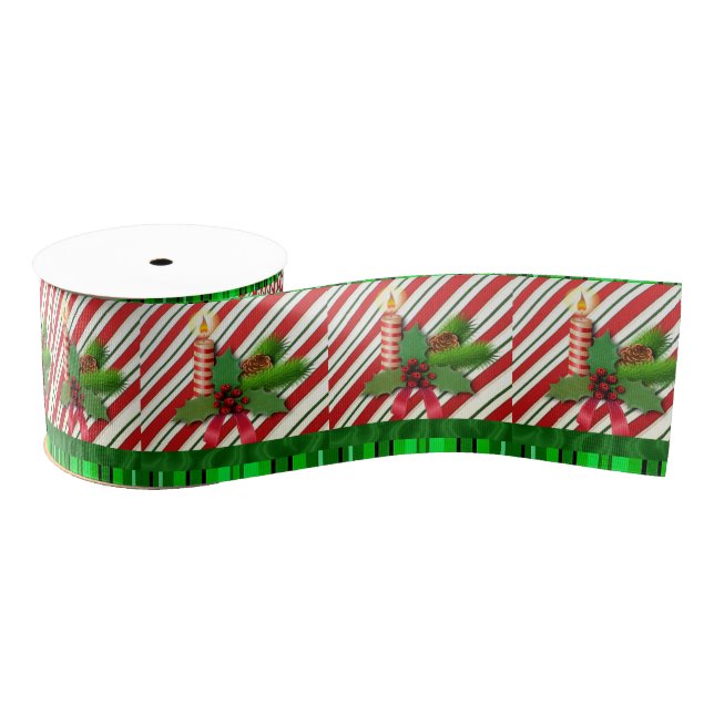 Christmas Decorative Ribbon, Christmas Candle Grosgrain Ribbon (Spool)