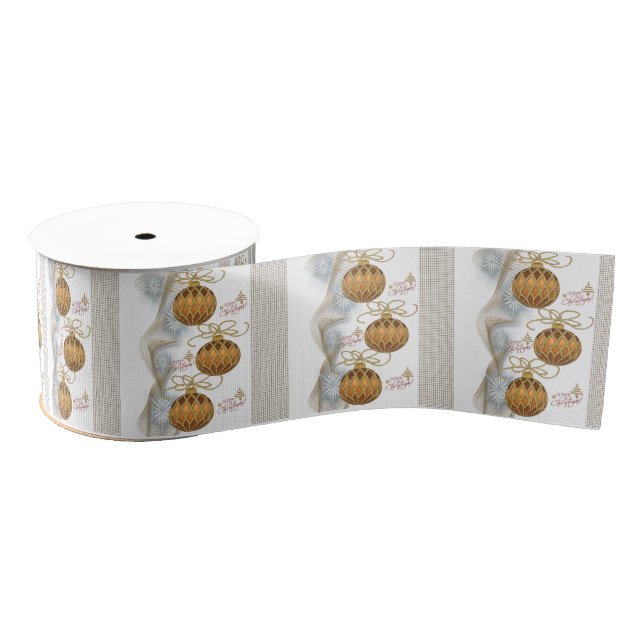Christmas Decorative Ribbon, Gold Balls Grosgrain Ribbon (Spool)