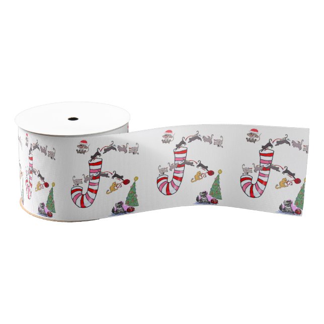 Christmas Decorative Ribbon, Meow Cat Kittens  Grosgrain Ribbon (Spool)