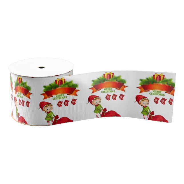 Christmas Decorative Ribbon, Merry Christmas Grosgrain Ribbon (Spool)