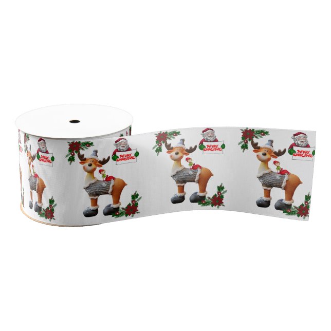 Christmas Decorative Ribbon, Merry Christmas Grosgrain Ribbon (Spool)