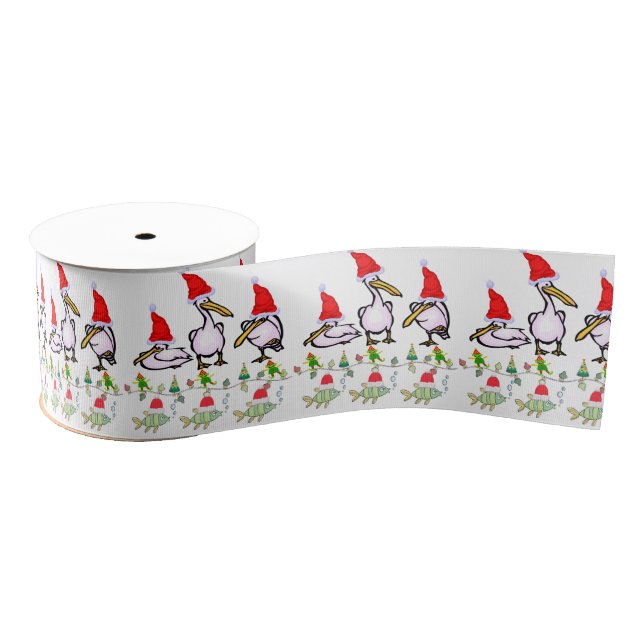 Christmas Decorative Ribbon, Pelicans Fish Grosgrain Ribbon (Spool)