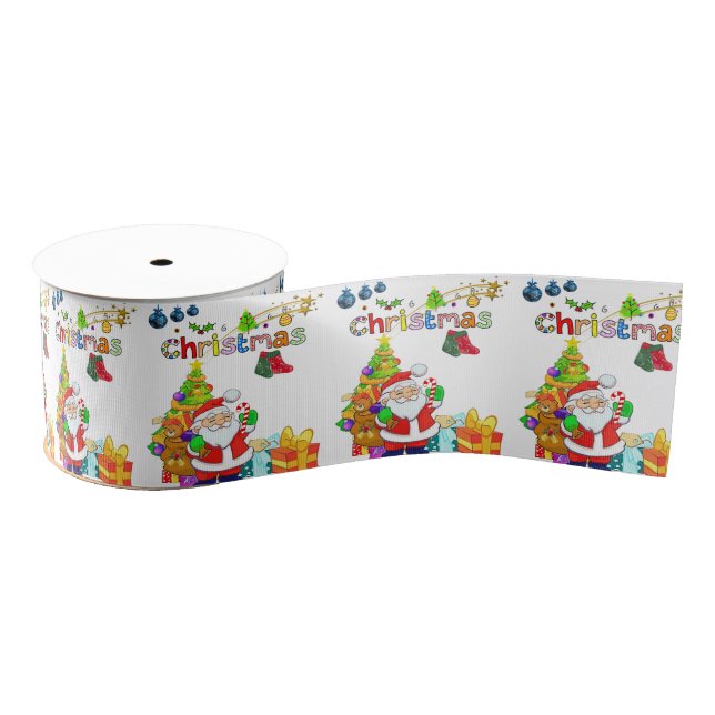 Christmas Decorative Ribbon, Santa Grosgrain Ribbon (Spool)