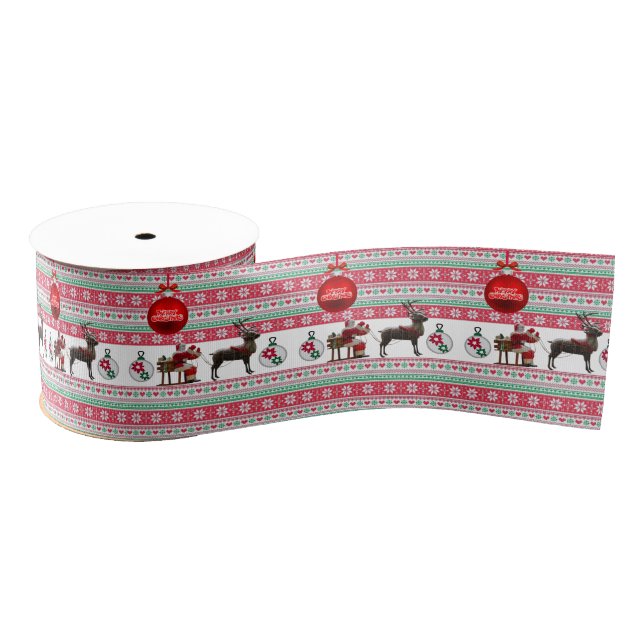 Christmas Decorative Ribbon, Santa Grosgrain Ribbon (Spool)