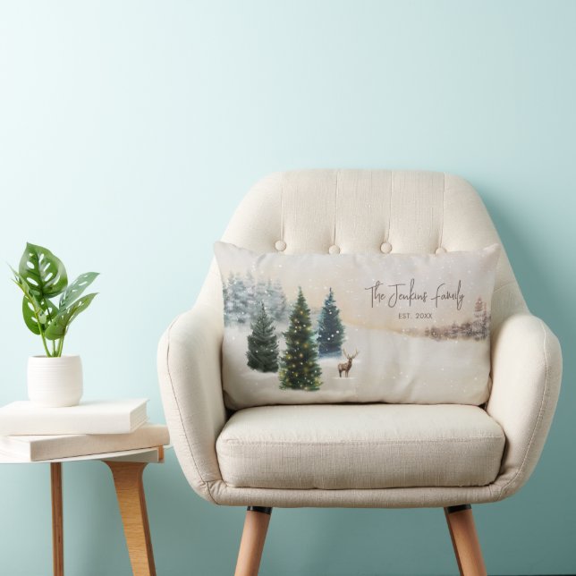 Christmas Decorative Winter Woodland Personalised Lumbar Cushion (Chair)