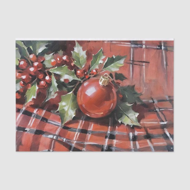 Christmas Decoupage Holly and Ornaments Tissue Paper (Front)