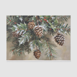 Christmas Decoupage Holly and Pinecones Tissue Paper