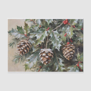 Christmas Decoupage Holly and Pinecones Tissue Paper