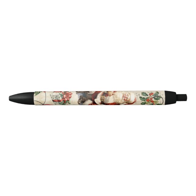 Christmas Decoupage Santa Claus Black Ink Pen (Front)