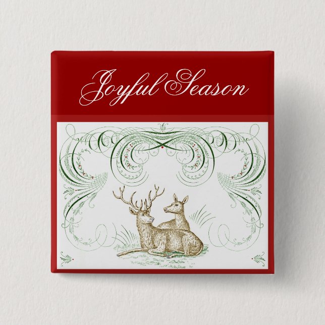 Christmas Deer 15 Cm Square Badge (Front)