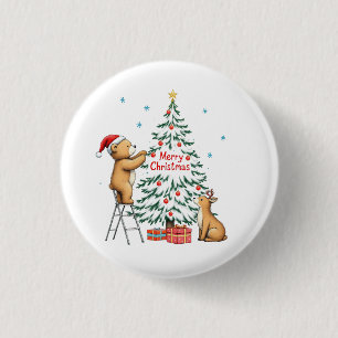 Christmas deer and bear 3 cm round badge