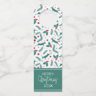 Christmas deer and holly pattern merry Christmas Bottle Tag
