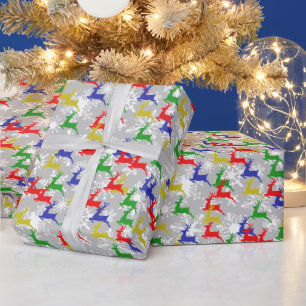 Christmas deer and snowflakes wrapping paper
