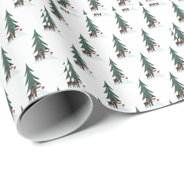 Christmas deer and snowman wrapping paper (Roll Corner)