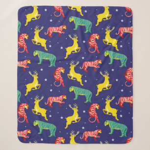 Christmas deer and tiger. Colour trends!_ Sherpa Blanket