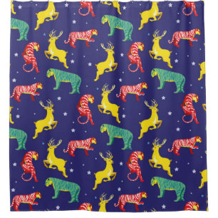 Christmas deer and tiger. Colour trends!_ Shower Curtain