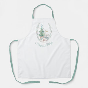 Christmas Deer and Tree Watercolor Apron
