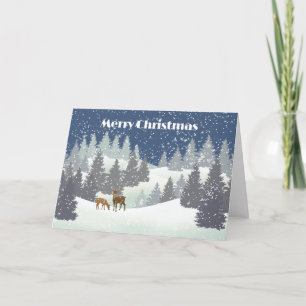 Christmas Deer and Winter Pines   Holiday Card