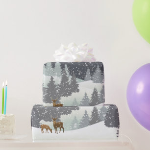 Christmas Deer and Winter Pines Wrapping Paper