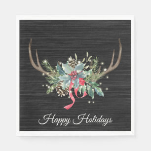Christmas Deer Antler with Lights on Wood Napkin