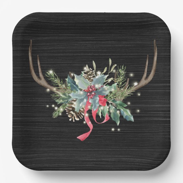Christmas Deer Antler with Lights  Paper Plate (Front)