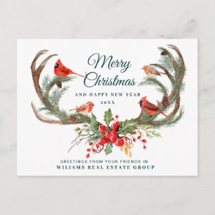 Christmas Deer Antlers Holiday Corporate Greeting Postcard