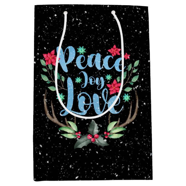 Christmas Deer Antlers in Snowflakes Medium Gift Bag (Front)