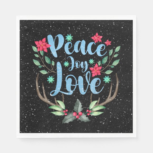 Christmas Deer Antlers in Snowflakes Napkin (Front)