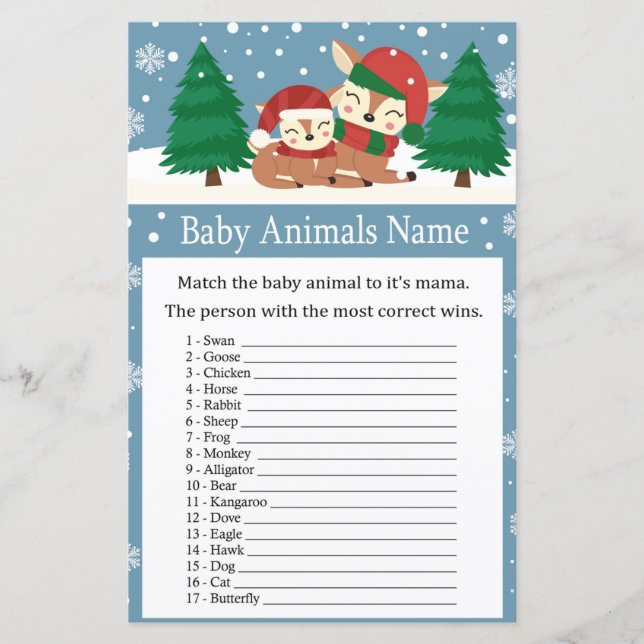 Christmas deer Baby Animals Name Game baby shower (Front)