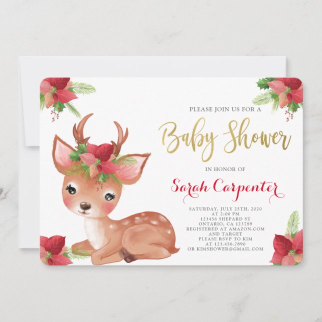 Christmas deer baby shower invitation (Front)