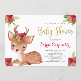 Christmas deer baby shower invitation