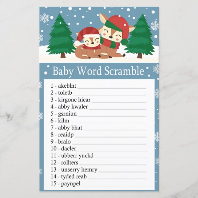 Christmas deer Baby word scramble game (Front)