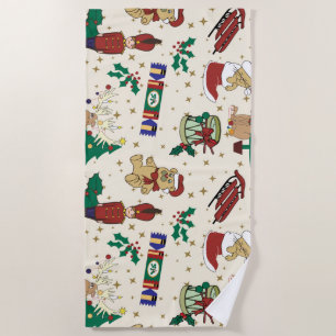 Christmas deer,bear,cat and Nutcracker Beach Towel