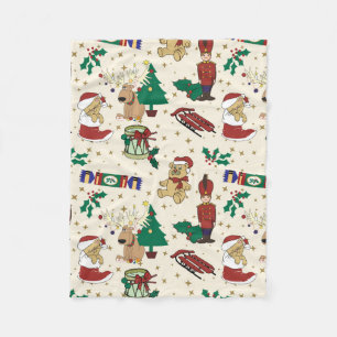 Christmas deer,bear,cat and Nutcracker Fleece Blanket