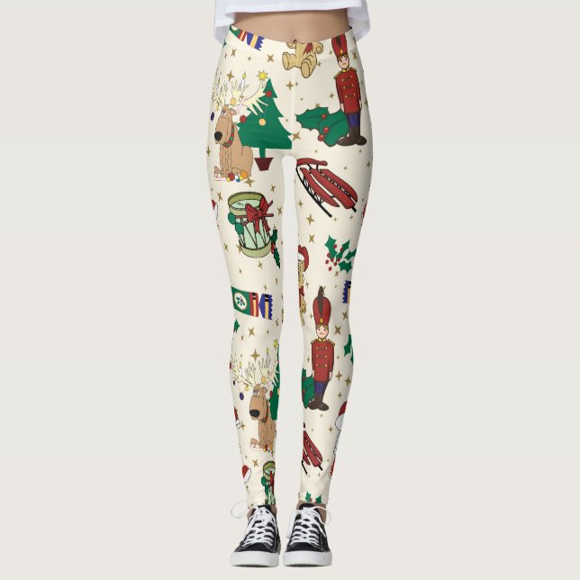 Christmas deer,bear,cat and Nutcracker Leggings (Front)