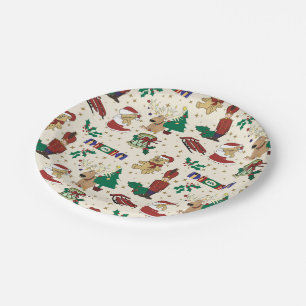 Christmas deer,bear,cat and Nutcracker Paper Plate