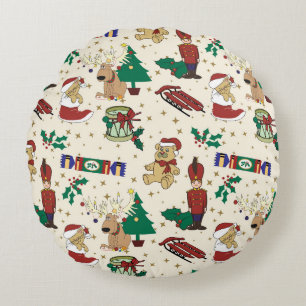 Christmas deer,bear,cat and Nutcracker Round Cushion
