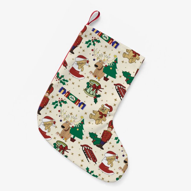Christmas deer,bear,cat and Nutcracker Small Christmas Stocking (Front (Hanging))