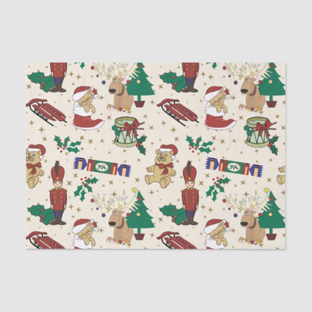 Christmas deer,bear,cat and Nutcracker Tissue Paper (Front)