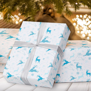 Christmas deer blue wrapping paper