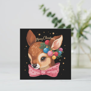 Christmas Deer Bow Retro Deer Vintage Holiday  Card