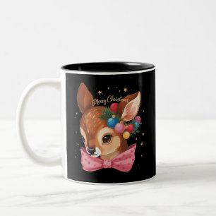 Christmas Deer Bow Retro Deer Vintage Holiday  Two-Tone Coffee Mug