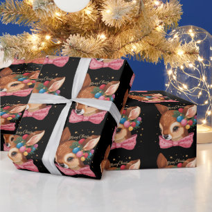 Christmas Deer Bow Retro Deer Vintage Holiday Wrapping Paper