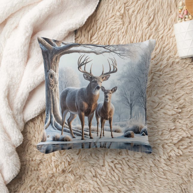 Christmas Deer By Icy Pond Cushion (Blanket)