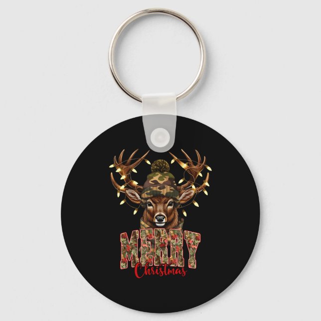 Christmas Deer Camouflage Hunting Camo Reindeer &a Key Ring (Front)