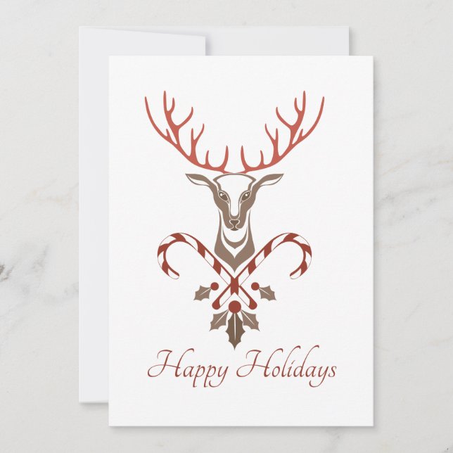 Christmas Deer & Candy Canes Christmas Card (Front)